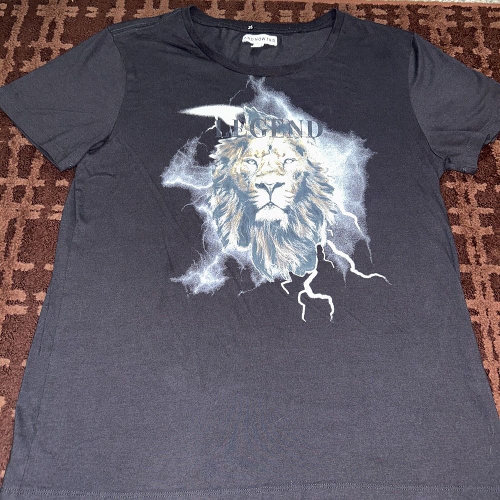 AND NOW THIS Mens XL Legend Lion Graphic T-Shirt Charcoal Black‎ Lightning Tee